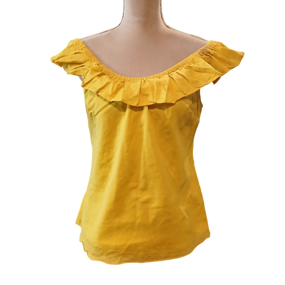 Sunny Leigh Yellow Cotton Silk Ruffle Off The Shoulder Blouse Top Medium Summer